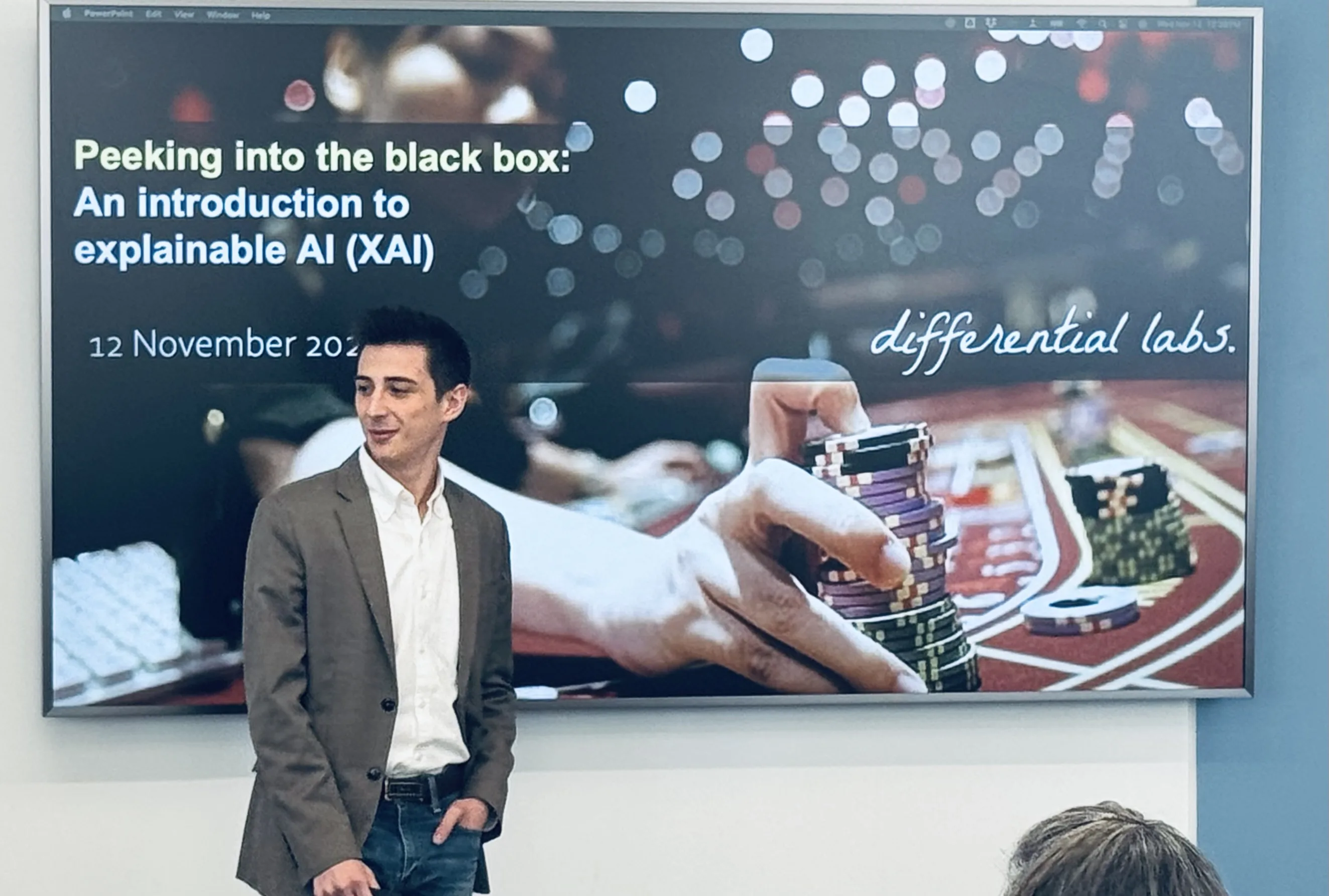 Mana Azizsoltani presenting explainable AI research and business applications of AI at Belmont University in Nashville