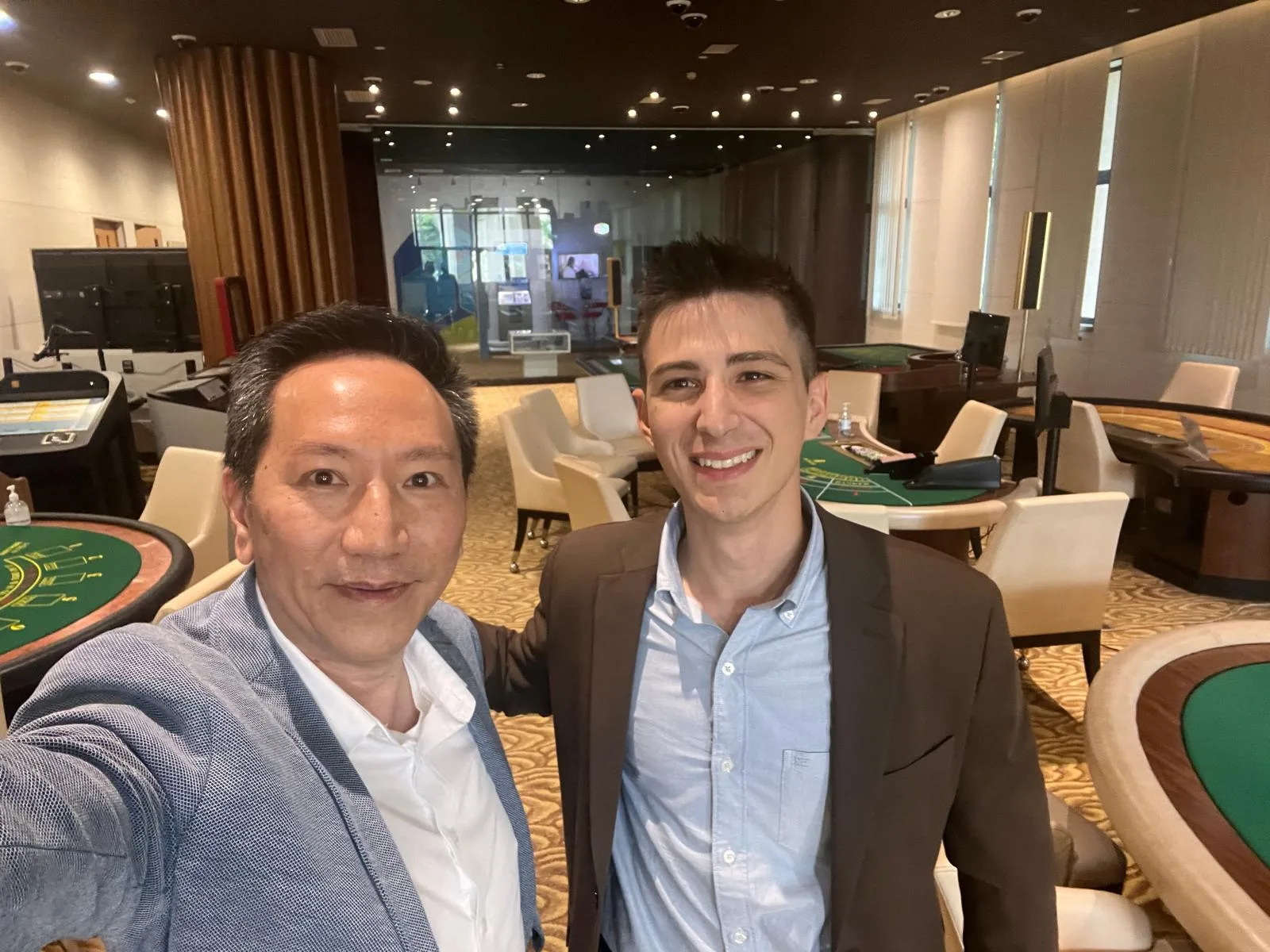 Mana Azizsoltani with a University of Macau colleague in a casino teaching and research laboratory
