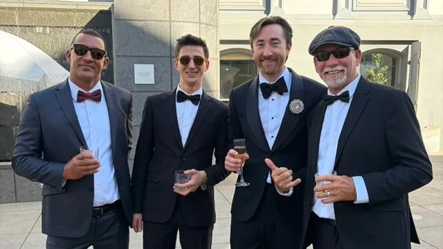 The boys in tuxes at Wyatt’s wedding
